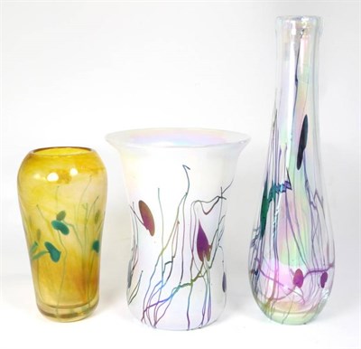 Lot 77 - John Ditchfield for Glasform; an iridescent opaque vase with petroleum coloured lily pad and...