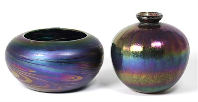 Lot 79 - John Ditchfield for Glasform; an iridescent petroleum vase decorated with ribbed surface, etched to