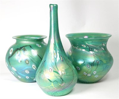 Lot 80 - John Ditchfield for Glasform; an iridescent green vase decorated with surface trails and...
