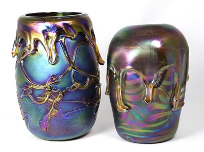 Lot 81 - John Ditchfield for Glasform; an iridescent petroleum vase with surface bands and lava...