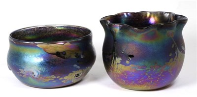 Lot 88 - John Ditchfield for Glasform; an iridescent petroleum bowl decorated with surface swirls and...