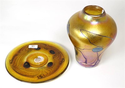Lot 91 - John Ditchfield for Glasform; an iridescent gold vase decorated with iridescent petroleum lily pads