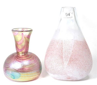 Lot 94 - John Ditchfield for Glasform; an iridescent pink vase, decorated with bands, etched to base J....