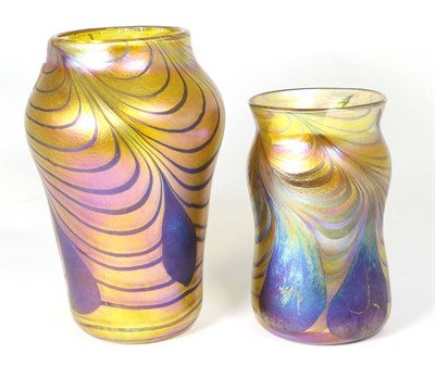 Lot 95 - John Ditchfield for Glasform; an iridescent gold vase decorated with pearl drops and bands,...