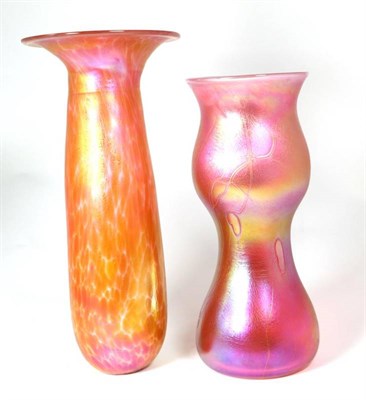 Lot 96 - John Ditchfield for Glasform; an iridescent pink vase decorated with surface trails and lily...