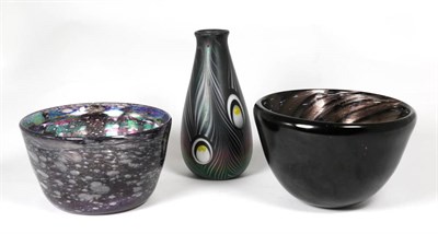 Lot 98 - John Ditchfield for Glasform; a black bowl with iridescent interior etched to base J....