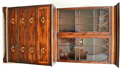 Lot 1139 - A George III Mahogany and Satinwood Banded Bureau Bookcase, circa 1800, the ogee moulded...