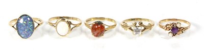 Lot 188 - A 9 carat gold opal triplet ring, finger size Q; an opal ring, finger size R; a 9 carat gold...