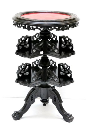 Lot 1144 - A Late 19th Century Oriental Ebonised Occasional Table, the circular moulded top inset with a...