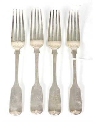 Lot 198 - A set of four Victorian silver fiddle pattern table forks, Elizabeth & John Eaton, London 1858,...