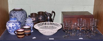 Lot 211 - A group of 19th century and later ceramics including a Wedgwood creamware basket; Bretby vases;...