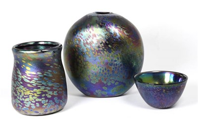 Lot 39 - John Ditchfield for Glasform; an iridescent petroleum vase decorated with speckles, etched to...