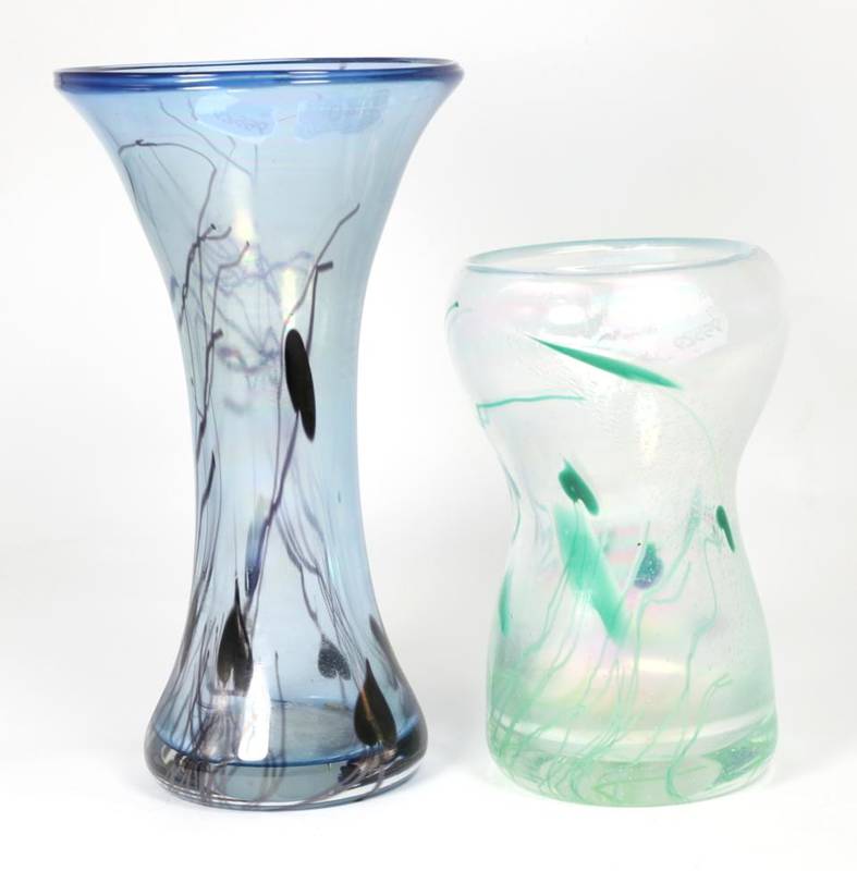 Lot 40 - John Ditchfield for Glasform; an iridescent clear vase with green tint and lily pad and trail...