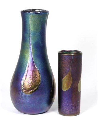 Lot 41 - John Ditchfield for Glasform; an iridescent petroleum cylinder vase decorated with pearl drops...