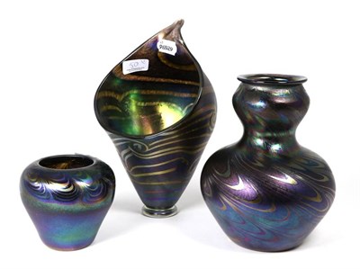 Lot 50 - John Ditchfield for Glasform; an iridescent petroleum salt cellar form vase decorated with...