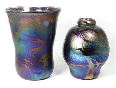 Lot 53 - John Ditchfield for Glasform; an iridescent petroleum vase decorated with trails 23.5cms etched...