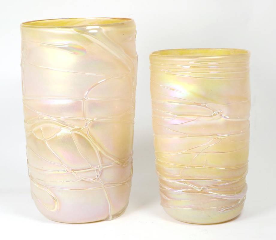 Lot 58 - John Ditchfield for Glasform; an iridescent pink vase decorated with surface trails, etched to base