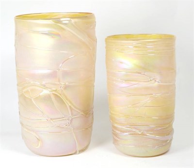 Lot 58 - John Ditchfield for Glasform; an iridescent pink vase decorated with surface trails, etched to base