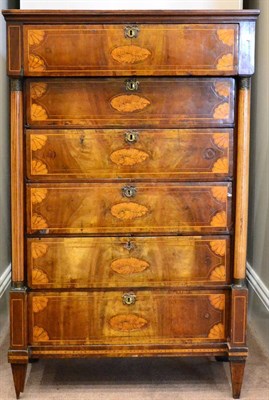 Lot 1150 - An Early 19th Century Dutch Mahogany and Marquetry Inlaid Six Drawer Chest, the moulded top...