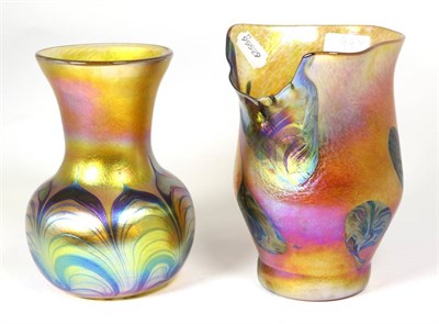 Lot 99 - John Ditchfield for Glasform; an iridescent gold vase decorated with iridescent petroleum feathers