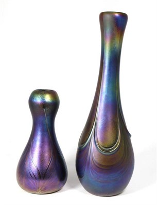 Lot 100 - John Ditchfield for Glasform; an iridescent petroleum vase decorated with surface feathering,...