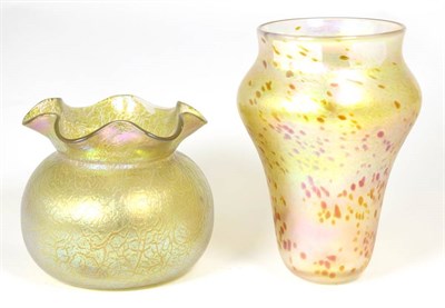 Lot 102 - John Ditchfield for Glasform; an iridescent gold vase decorated with speckles, etched to base...