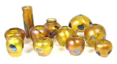 Lot 104 - John Ditchfield for Glasform; eleven small iridescent gold vases decorated with iridescent...