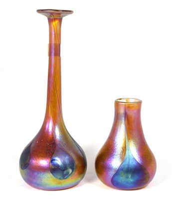 Lot 106 - John Ditchfield for Glasform; an iridescent orange and petroleum vase decorated with pearl...