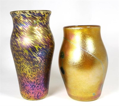 Lot 111 - John Ditchfield for Glasform; an iridescent gold vase decorated with speckles, etched to base...