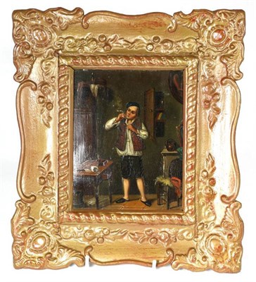 Lot 119 - English School (19th century) Interior with smoking gent, oil on panel, 16cm by 12cm