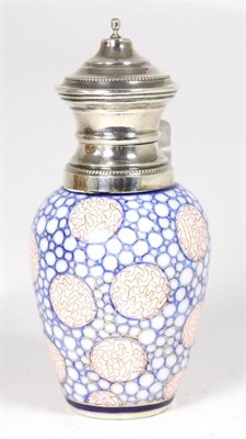 Lot 121 - A Dutch silver mounted tea canister, 19th century, with Dresden porcelain body, marks to base,...