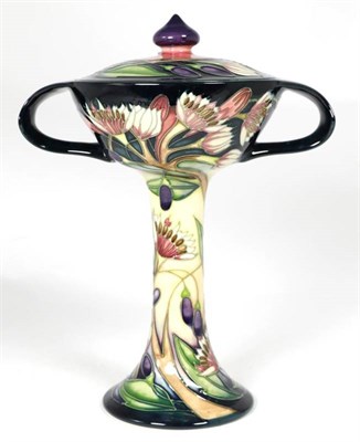 Lot 127 - Moorcroft Pottery: a Symphony pattern twin handled stem vase and cover designed by Emma Bossons