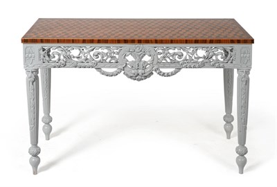 Lot 1160 - A Rosewood, Satinwood and Burrwood Parquetry Decorated Console Table, of recent date, the...