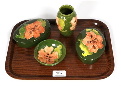 Lot 137 - Four Moorcroft Coral Hibiscus pieces