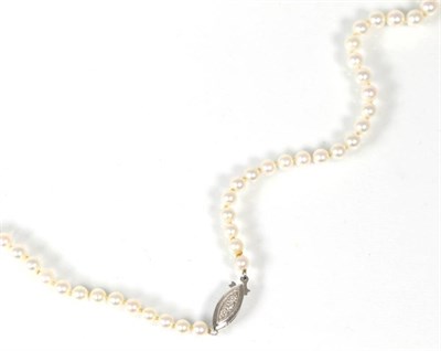 Lot 148 - A cultured pearl necklace, with a diamond set clasp, graduated cultured pearls noted to a...