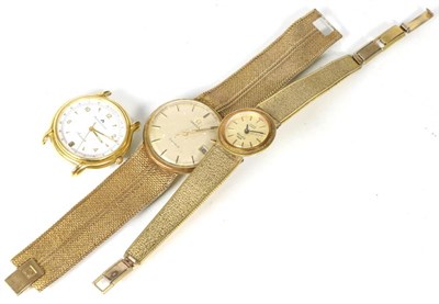 Lot 149 - A 9ct gold gents wristwatch, signed Omega, Geneve, attached with an integral 9ct gold bracelet,...