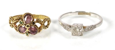 Lot 153 - A Victorian gem set gold ring and a white gold diamond ring