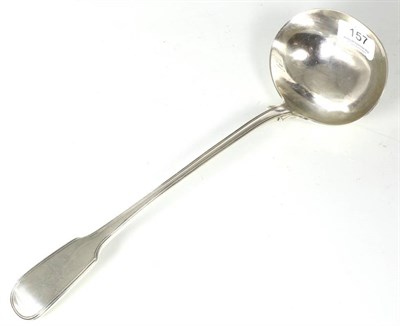 Lot 157 - A George IV silver fiddle and thread pattern soup ladle, probably John Hawkins, London 1827,...