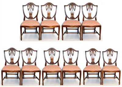 Lot 1174 - A Set of Ten Reproduction Mahogany Shield Back Dining Chairs, of recent date, in Hepplewhite style