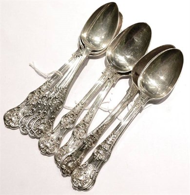 Lot 252 - A set of six Victorian silver Queens pattern tea spoons, William Eaton, London 1867; together...