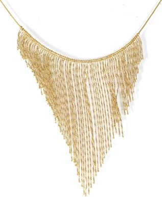 Lot 258 - A tassle necklace, the front with graduated tassel drops, to a snake chain, length 42cm, drop...