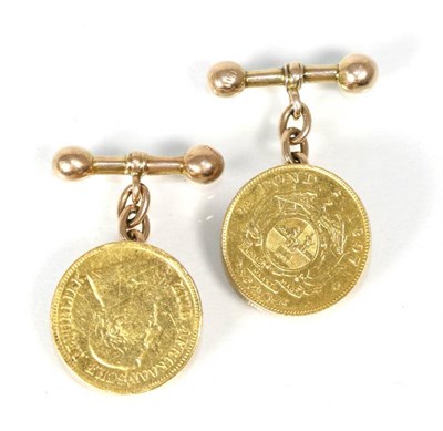 Lot 260 - A pair of South African 1/2 pond cufflinks, with soldered chain linked bar backs