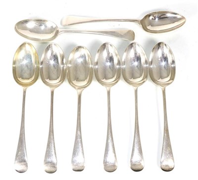 Lot 271 - A set of six silver Old English pattern dessert spoons, James Dixon & Sons, Sheffield 1925; and...