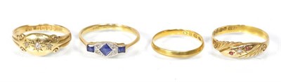 Lot 279 - An Art Deco sapphire and diamond ring, calibré cut sapphires to a pavé set diamond plaque, finger