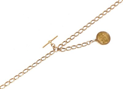 Lot 280 - A Victorian 1887 sovereign, loose mount as a pendant, on a 9 carat gold graduated curb link albert