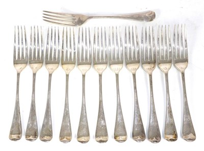 Lot 286 - A set of twelve late Victorian silver Old English pattern dessert forks, John Round, Sheffield...