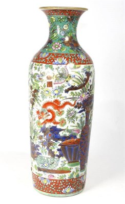 Lot 325 - A clobbered Chinese porcelain vase, decorated with dragons butterflies and vases (body with...