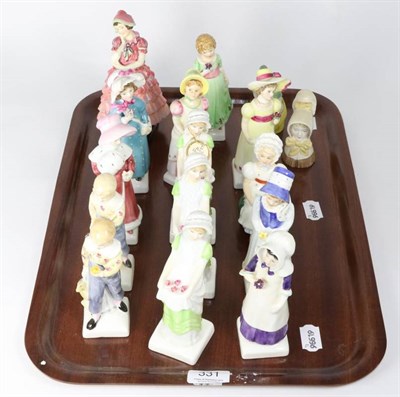 Lot 331 - Fourteen Royal Doulton figures and two Royal Worcester candle snuffers