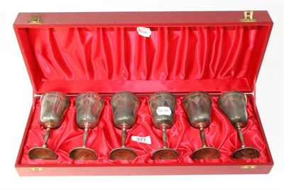 Lot 377 - A cased set of six silver goblets by Charles S Green & Co Ltd, Birmingham 1971