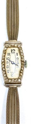 Lot 388 - A diamond cocktail watch, on a later 9 carat white gold tapering bracelet strap, case engraved with